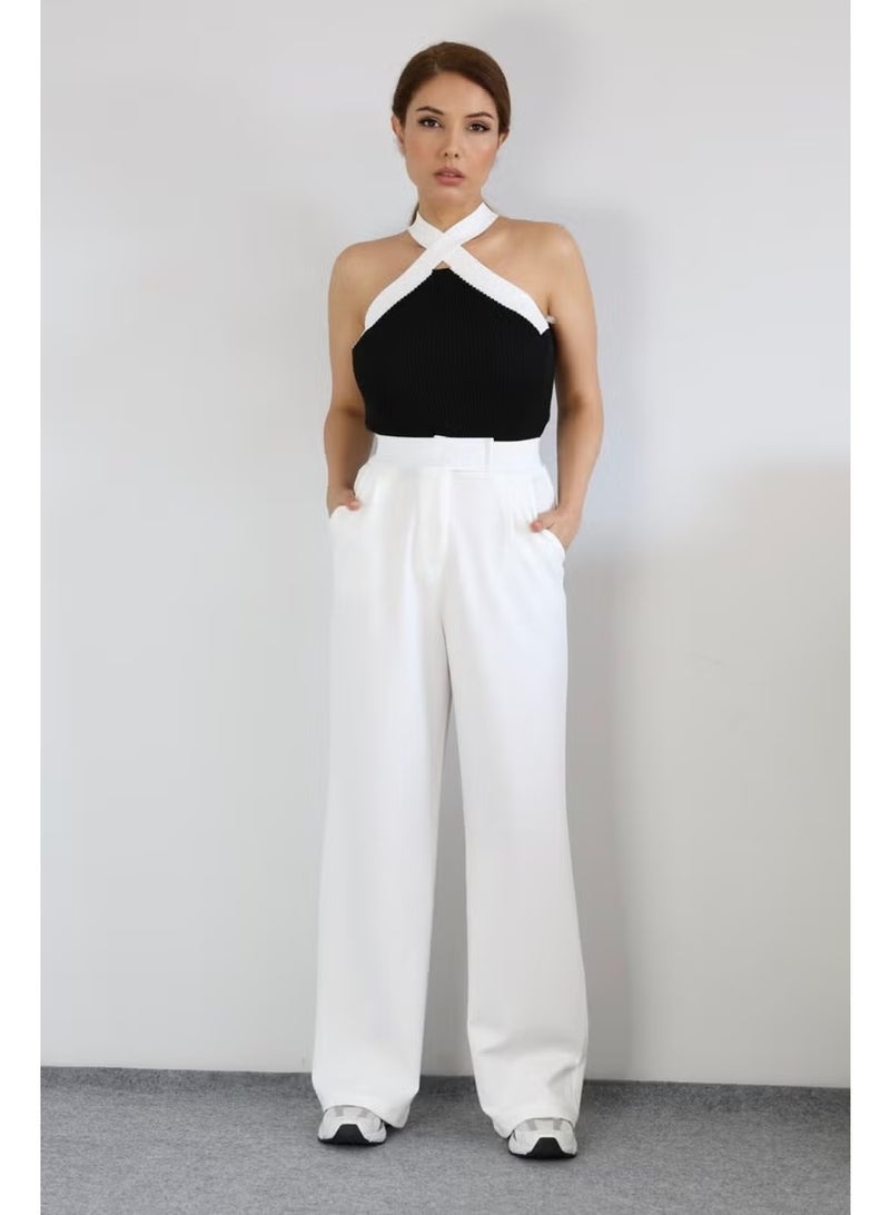 Ritnice Line Women's Lycra Velcro Closure White Palazzo Trousers - Image 5